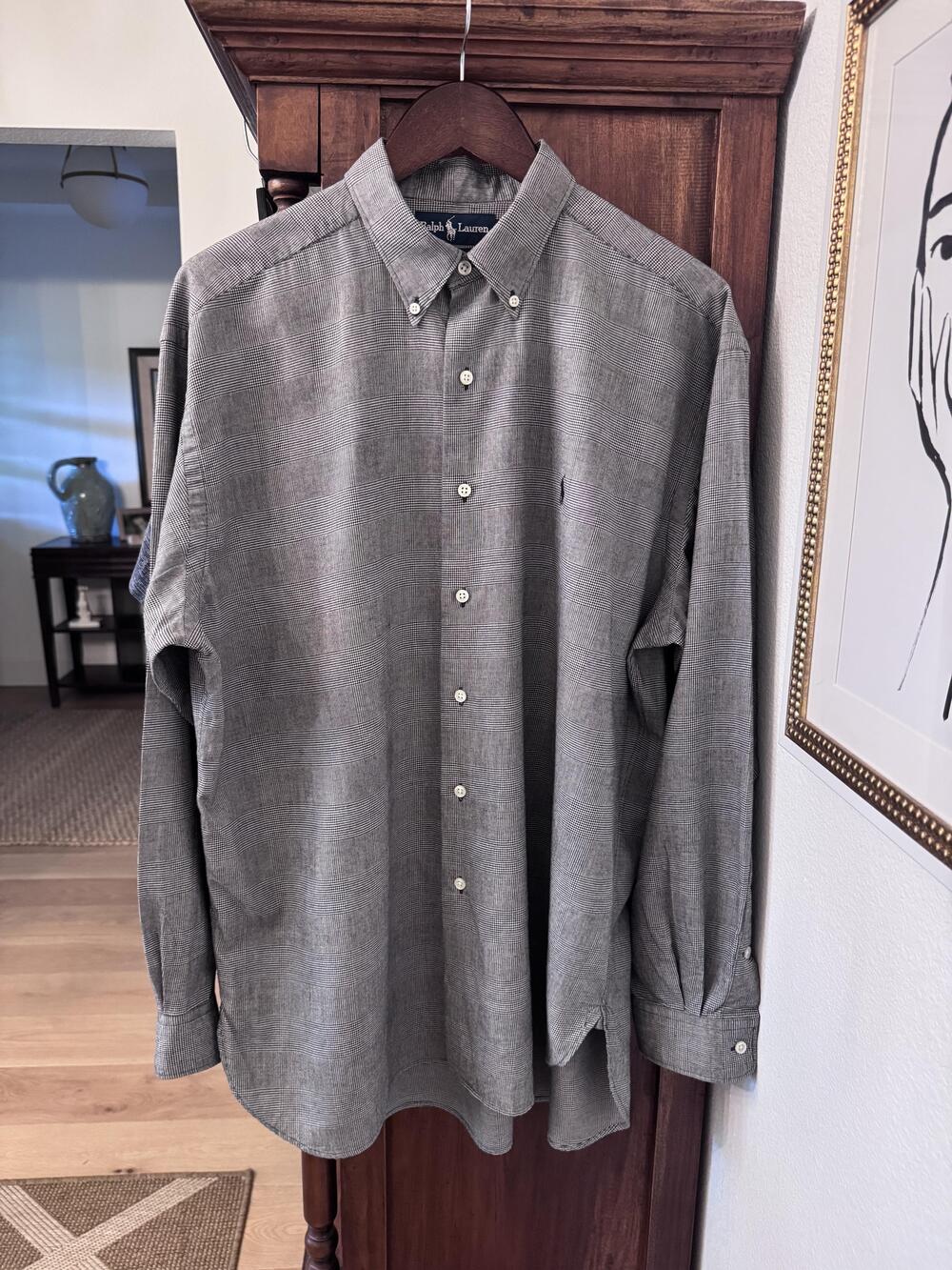 Ralph Lauren Shirt Mens Large Gray Plaid 100% Cotton McMeel Button-Down